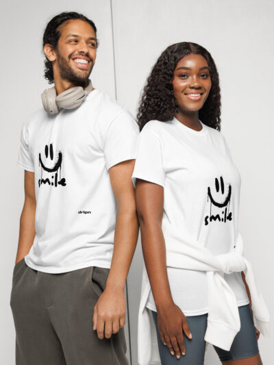 Dripn smile unisex sports tee white front
