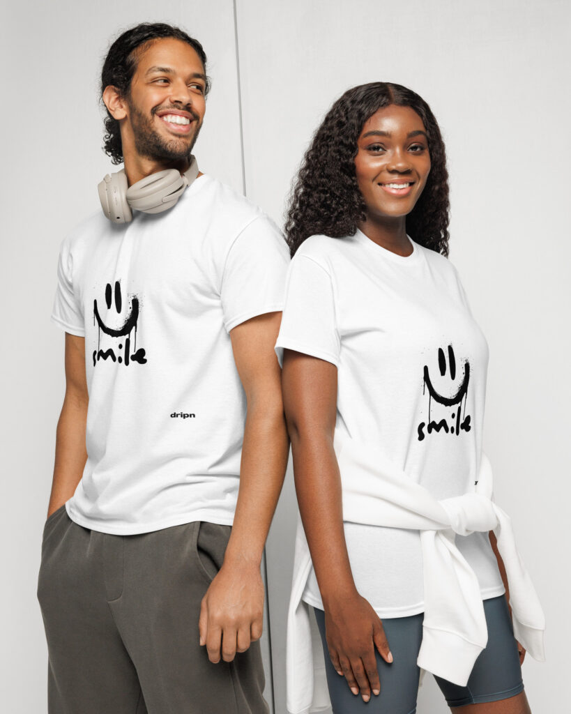 Dripn smile unisex sports tee white front